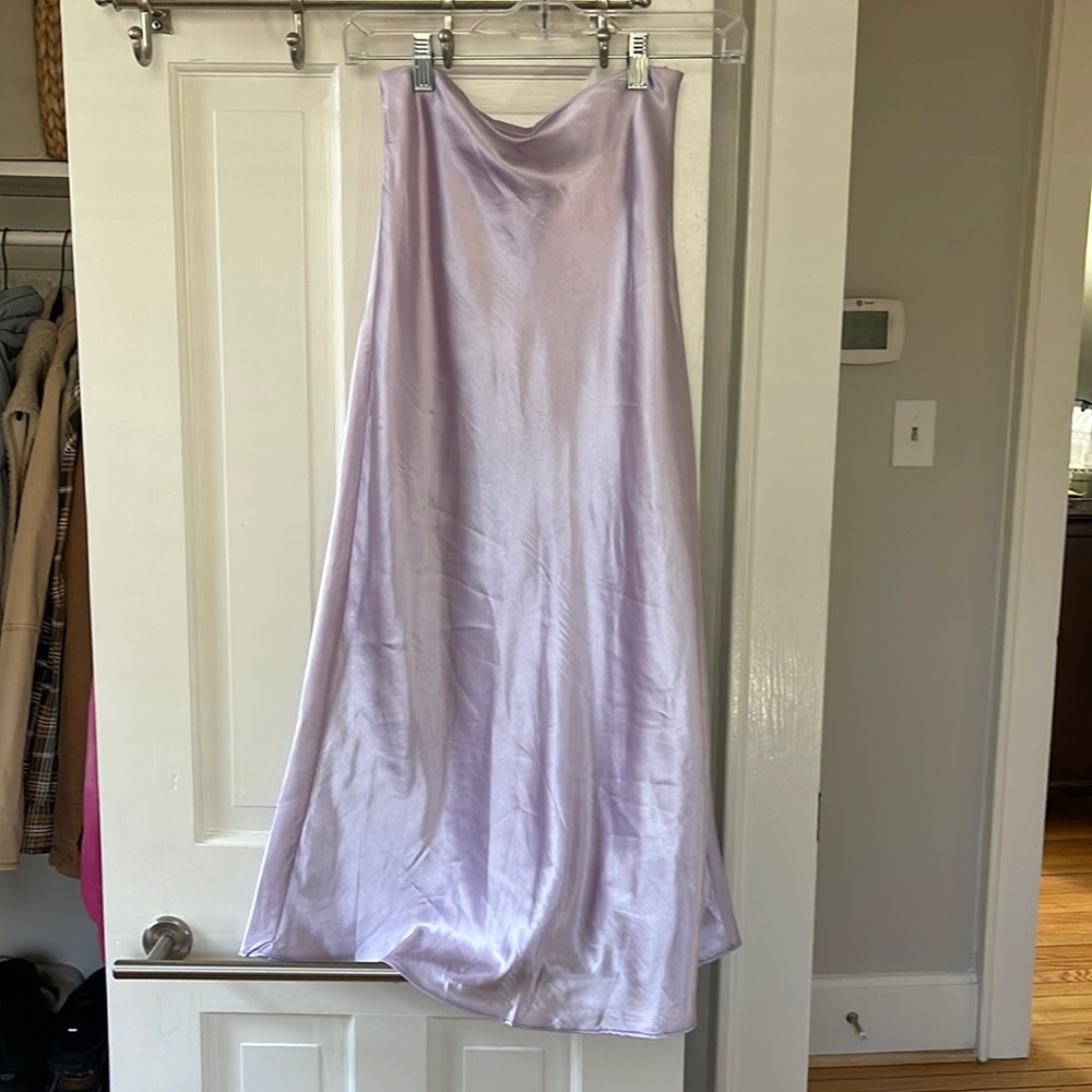 Lavender Satin Midi Skirt